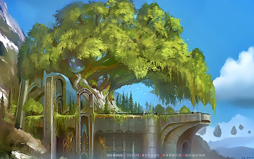 обоя календари, фэнтези, дерево, строение, постройка, calendar, 2020