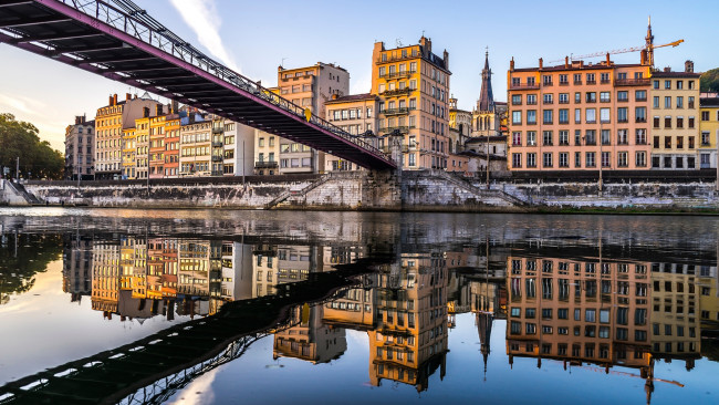 Обои картинки фото города, лион , франция, вода, лион, мост