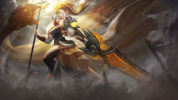 Картинка honor+of+kings видео+игры ---другое девушка воительница флаг меч плащ