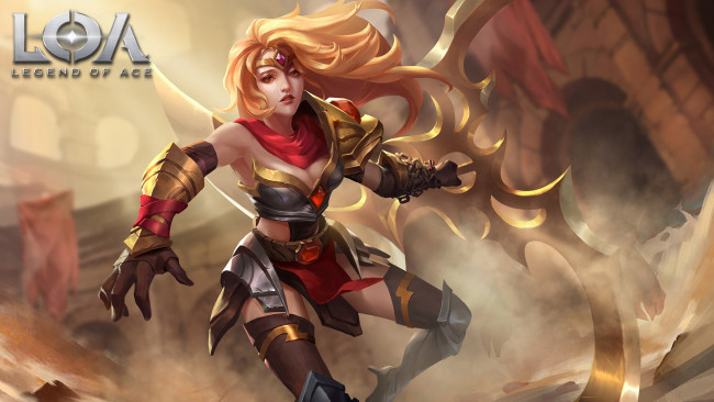 Обои картинки фото видео игры, legend of ace, блондинка, оружие, замок