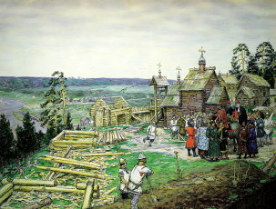 обоя аполлинарий васнецов, рисованное, люди, дома, строка