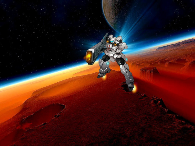 Обои картинки фото видео игры, zero online, робот, оружие, планета, космос