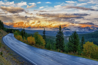 Картинка природа дороги деревья облака горы пейзаж