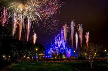 Картинка города диснейленд фейерверк сша флорида шоу зрелище иллюминация