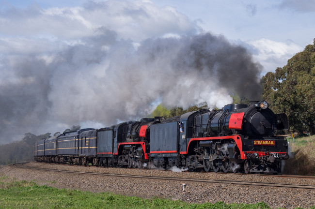 Обои картинки фото техника, паровозы, рельсы, дорога, железная, состав, вагоны, паровоз