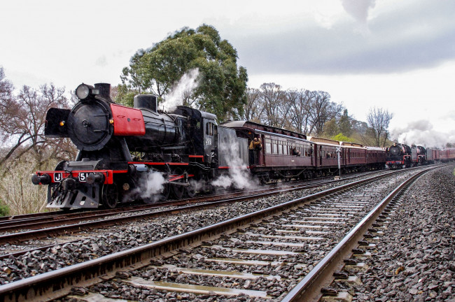 Обои картинки фото техника, паровозы, состав, паровоз, рельсы, дорога, железная