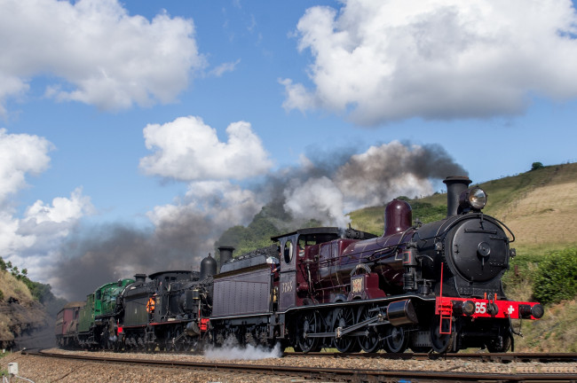 Обои картинки фото техника, паровозы, состав, рельсы, вагоны, паровоз, дорога, железная