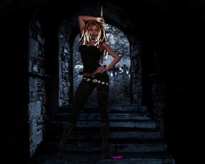 Картинка 3д+графика фантазия+ fantasy взгляд девушка фон оружие