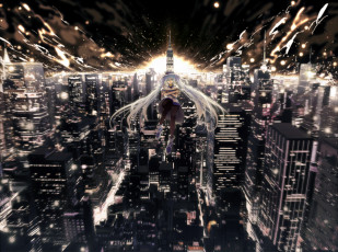 Картинка аниме vocaloid девушка город арт ajahweea yuki miku hatsune