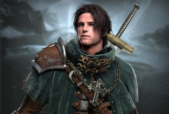 Картинка фэнтези люди броня меч крест оружие охотник мужчина