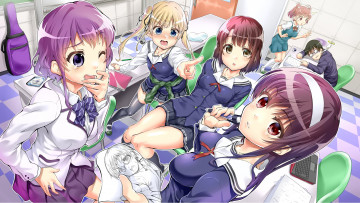 Картинка аниме saenai+heroine+no+sodatekata saenai heroine no sodatekata hyoudou michiru kasumigaoka utaha katou megumi sawamura spencer eriri ekakibito класс парты девушки парень