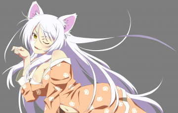 Картинка аниме bakemonogatari арт hanekawa tsubasa кошка девушка пижама ушки клыки