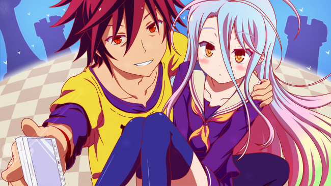 Обои картинки фото аниме, no game no life, shiro, no, game, life, sora, парень, девушка