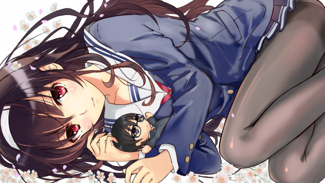 Обои картинки фото аниме, saenai heroine no sodatekata, saenai, heroine, no, sodatekata, kasumigaoka, utaha, девушка, шатенка, лежит, взгляд, игрушка, nagata, ozu