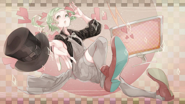 Обои картинки фото аниме, vocaloid, mizutame, tori, шляпа, арт, gumi