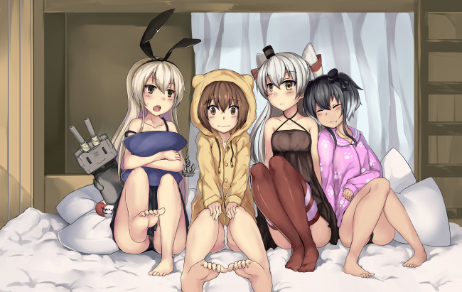 Обои картинки фото аниме, kantai collection, kancolle, tokitsukaze, amatsukaze, kantai, collection, shimakaze, lu, hao, liang, yukikaze, rensouhou-chan
