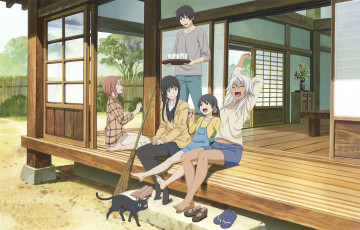 Картинка аниме город +улицы +здания flying witch chito ishiwatari nao kowata akane makoto kuramoto chinatsu kei yunomi