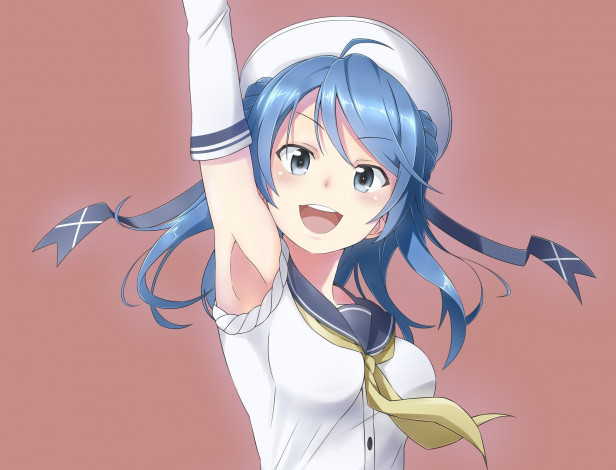 Обои картинки фото аниме, kantai collection, девушка, взгляд, фон