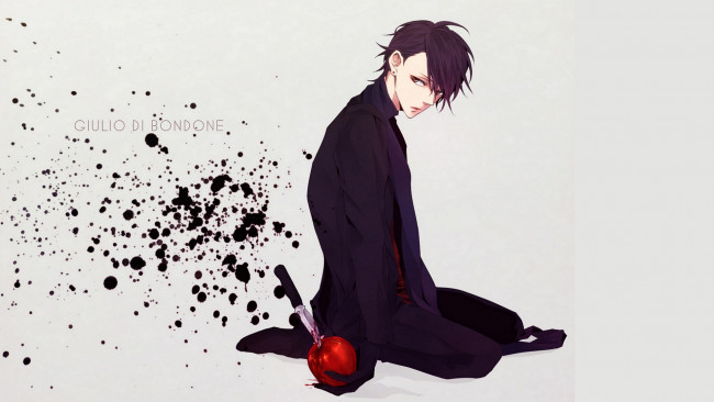 Обои картинки фото аниме, оружие,  техника,  технологии, нож, парень, яблоко