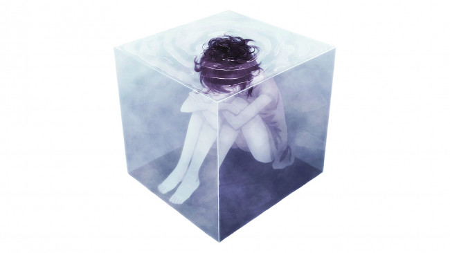 Обои картинки фото аниме, unknown,  другое, iwai, ryo, арт, куб, вода, девушка