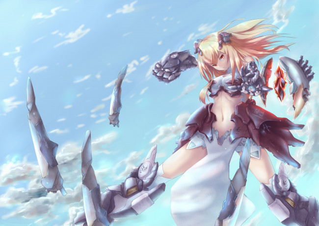 Обои картинки фото аниме, оружие,  техника,  технологии, арт, девушка, доспехи, броня