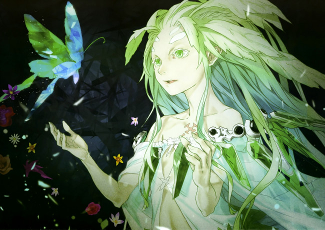 Обои картинки фото аниме, животные,  существа, арт, девушка, фея