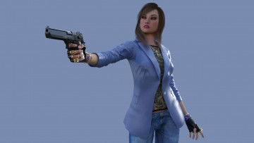 Картинка 3д+графика люди+ people девушка взгляд фон оружие