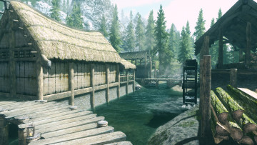 Картинка 3д+графика реализм+ realism дома лес skyrim