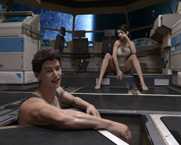 Обои картинки фото 3д графика, люди , people, девушка, взгляд, фон, парень