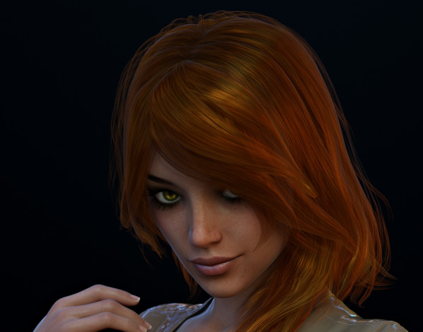 Обои картинки фото 3д графика, портрет , portraits, рыжая, фон, взгляд, девушка