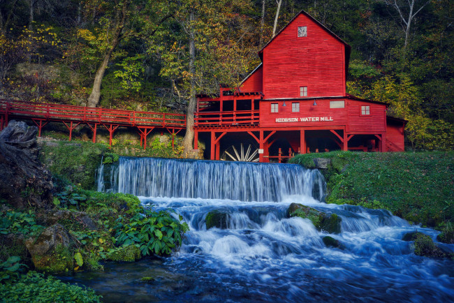 Обои картинки фото разное, мельницы, водопад, река