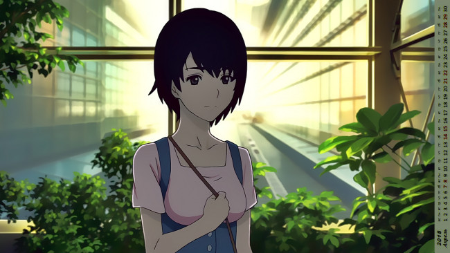 Обои картинки фото календари, аниме, взгляд, девушка