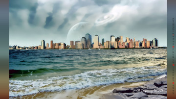 Картинка календари компьютерный+дизайн водоем планета здание небоскреб