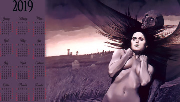 Картинка календари фэнтези памятник кладбище девушка нежить
