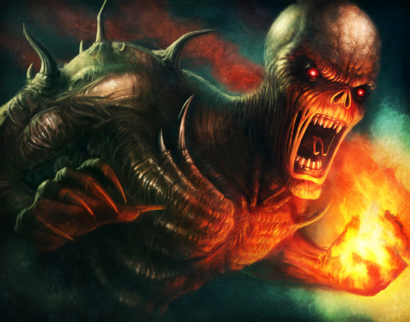 Обои картинки фото видео игры, doom ii, фон, существо, огонь