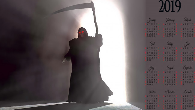 Обои картинки фото календари, фэнтези, смерть, коса, нежить, капюшон