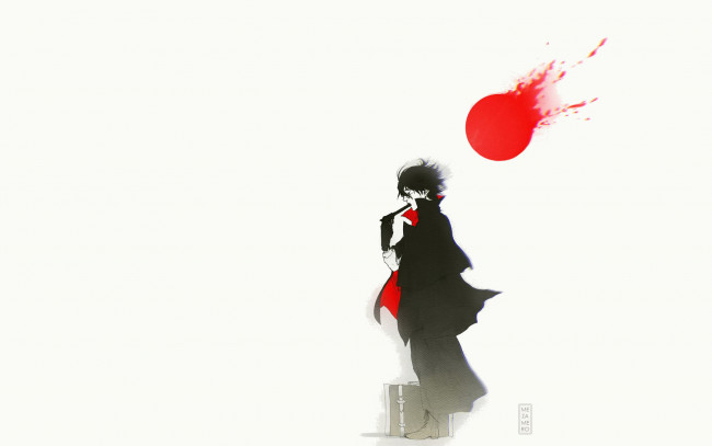 Обои картинки фото аниме, unknown,  другое , пистолет, парень, самоубийство, чемодан