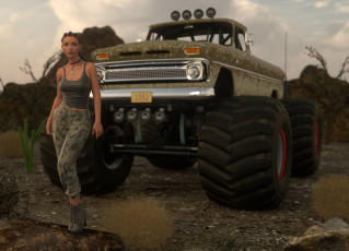 Картинка 3д+графика люди-авто мото+ people-+car+ +moto девушка фон автомобиль