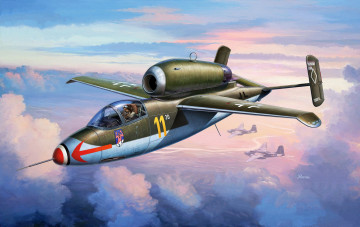 Картинка heinkel+he+162a+spatz авиация 3д рисованые v-graphic воробей самолет рисунок реактивный истребитель германия