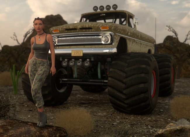 Обои картинки фото 3д графика, люди-авто, мото , people- car ,  moto, девушка, фон, автомобиль