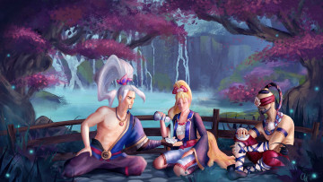 Картинка видео+игры league+of+legends водопад деревья персонажи