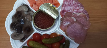 обоя еда, разное, икра, ветчина, грибы, огурцы, помидоры