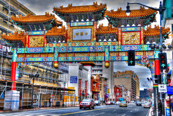 Картинка китайский квартал города вашингтон сша арка восток дома дорога