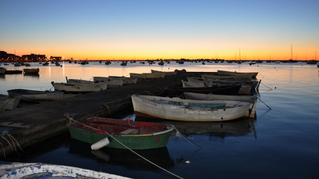 Обои картинки фото корабли, порты, причалы, закат, лодки