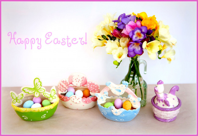 Обои картинки фото праздничные, пасха, яйца, цветы