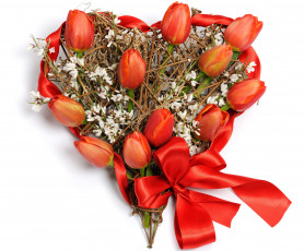 Картинка цветы букеты композиции сердечко лента бант