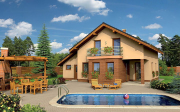 Картинка города здания дома печь дом бассейн