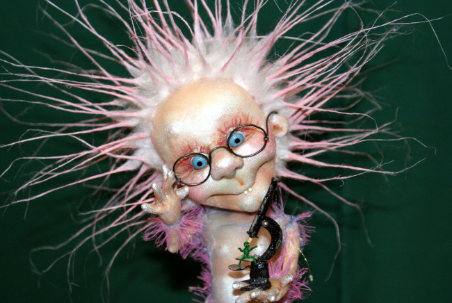 Обои картинки фото разное, игрушки, микроскоп, ученый, человечек, кукла