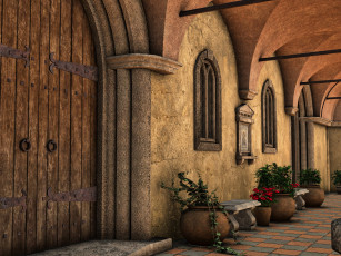 Картинка 3д+графика realism+ реализм стена цветы