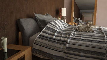 Картинка 3д+графика realism+ реализм кровать подушки